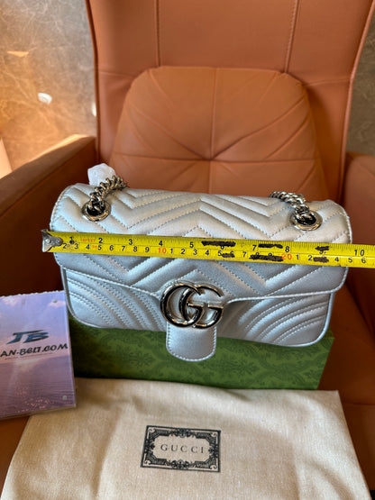Gucci GG Marmont Small Metallic Silver Shoulder Bag