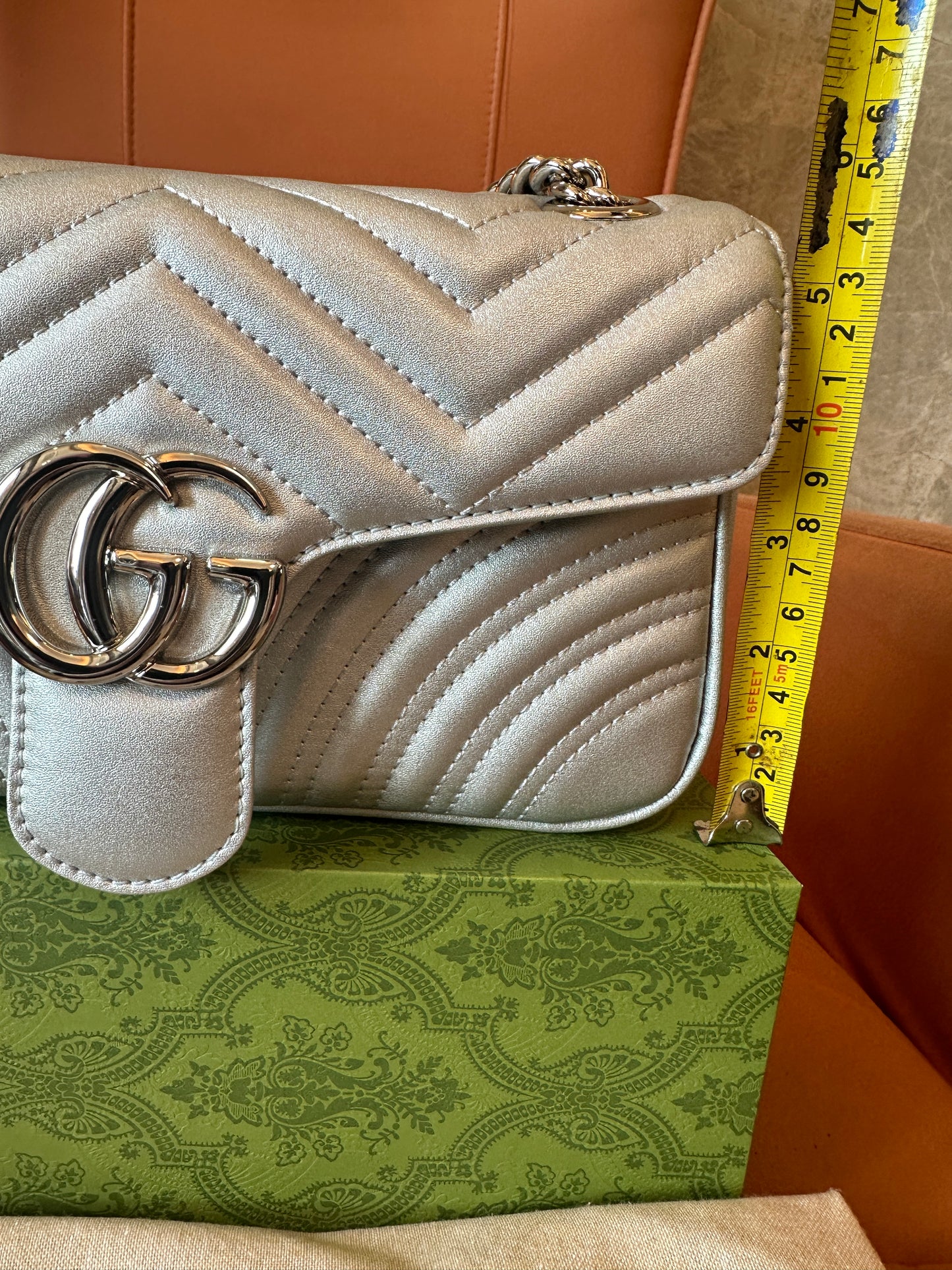 Gucci GG Marmont Small Metallic Silver Shoulder Bag