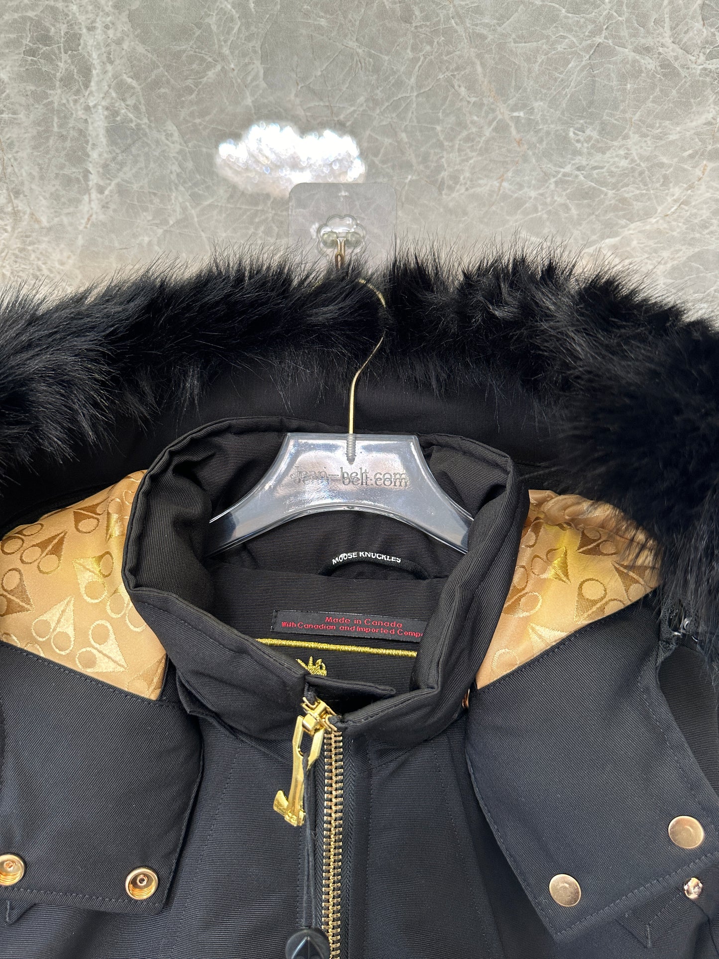 Moose Knuckles Women’s Short Down Jacket with Fur Hood – Black