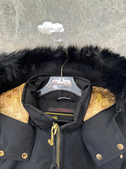 Moose Knuckles Women’s Short Down Jacket with Fur Hood – Black