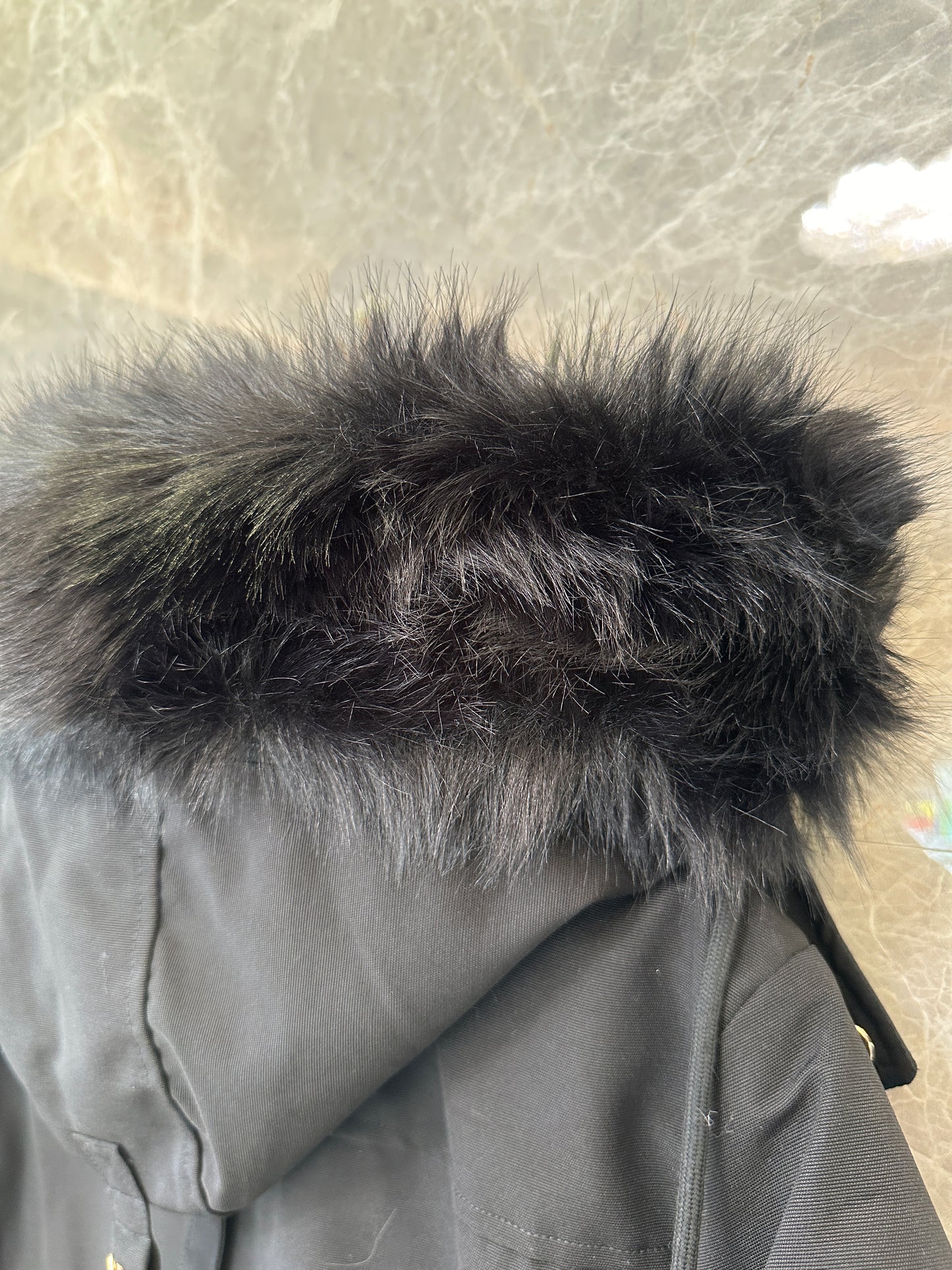 Moose Knuckles Women’s Short Down Jacket with Fur Hood – Black