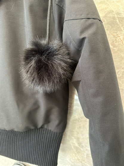 Moose Knuckles Women’s Short Down Jacket with Fur Hood – Black