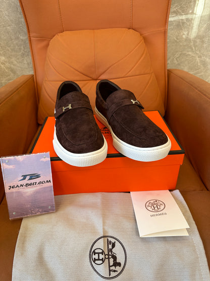 Hermès Suede Slip-On Loafers with H Buckle
