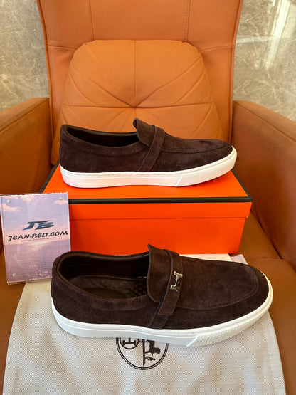 Hermès Suede Slip-On Loafers with H Buckle