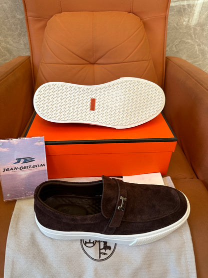 Hermès Suede Slip-On Loafers with H Buckle