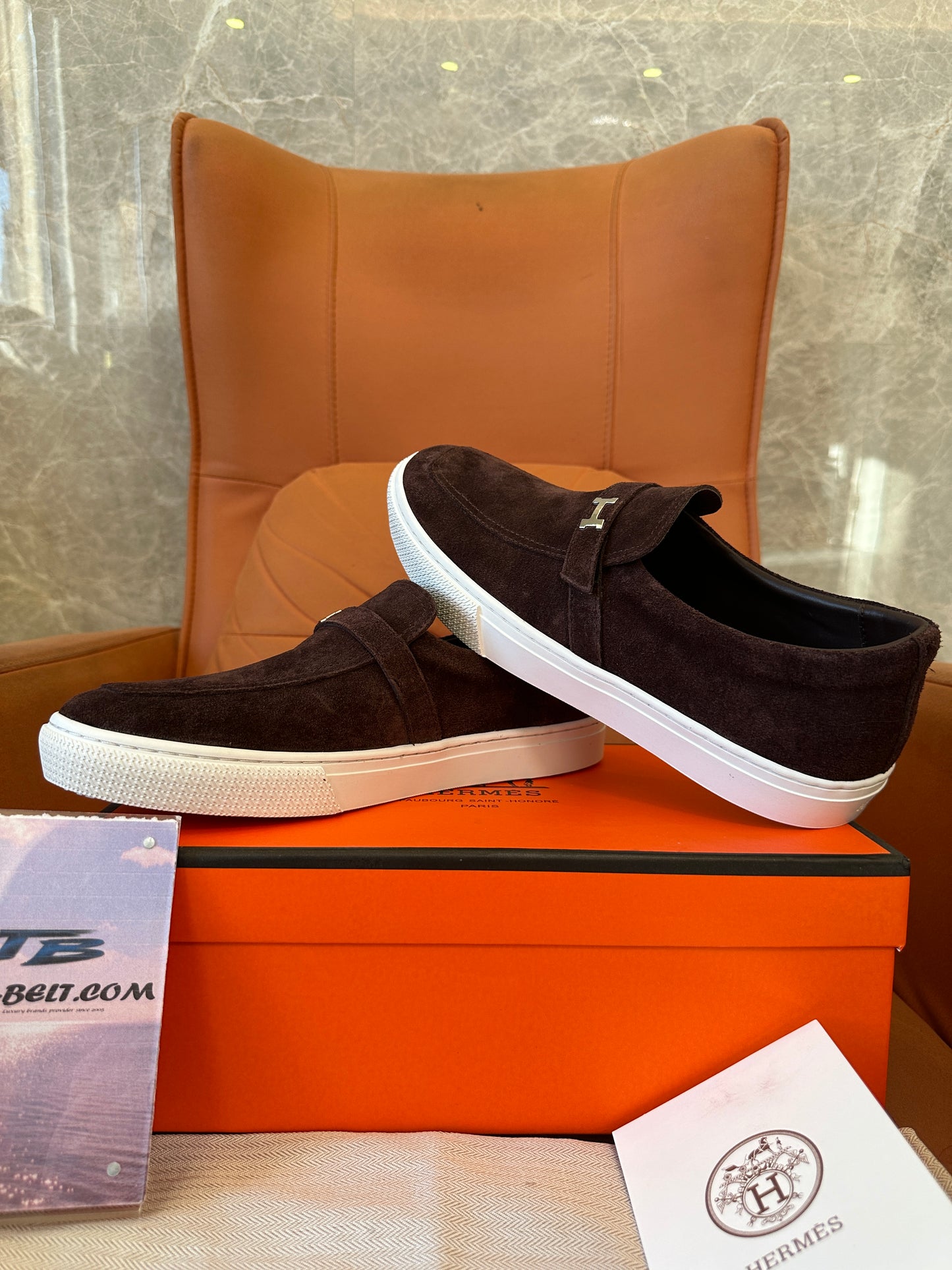 Hermès Suede Slip-On Loafers with H Buckle