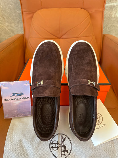 Hermès Suede Slip-On Loafers with H Buckle