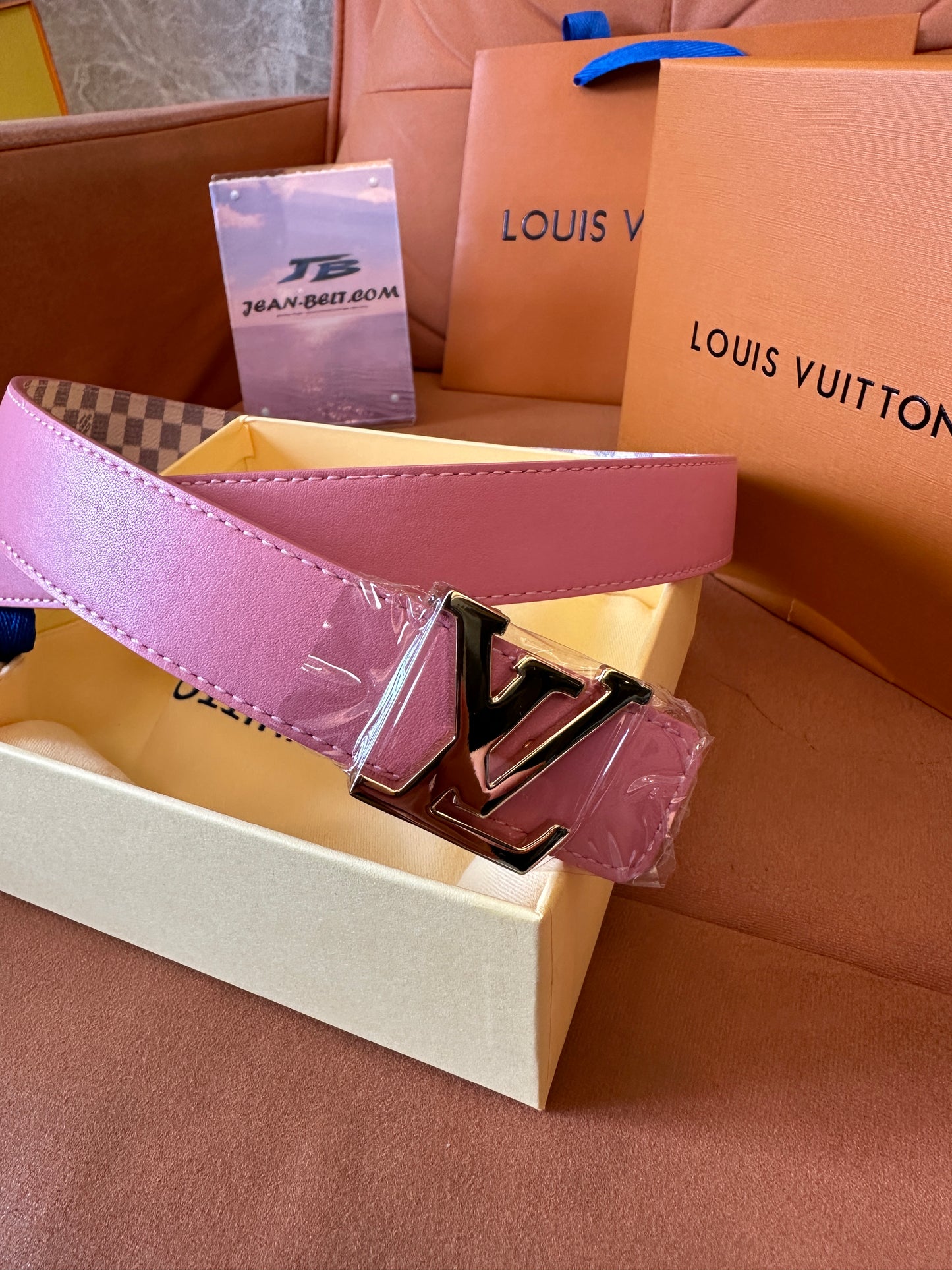 Louis Vuitton Damier Azur Reversible Belt – Pink