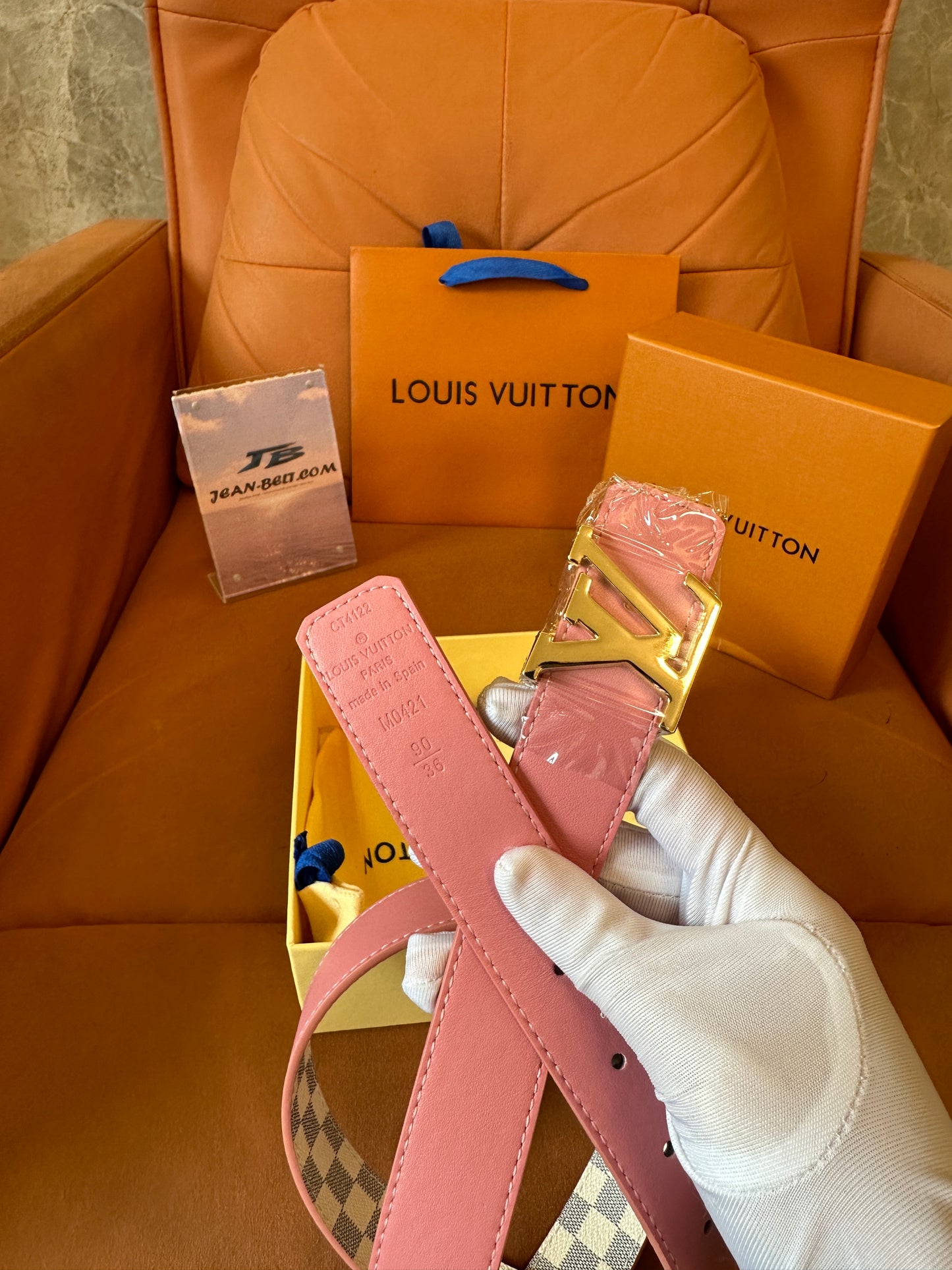 Louis Vuitton Damier Azur Reversible Belt – Pink