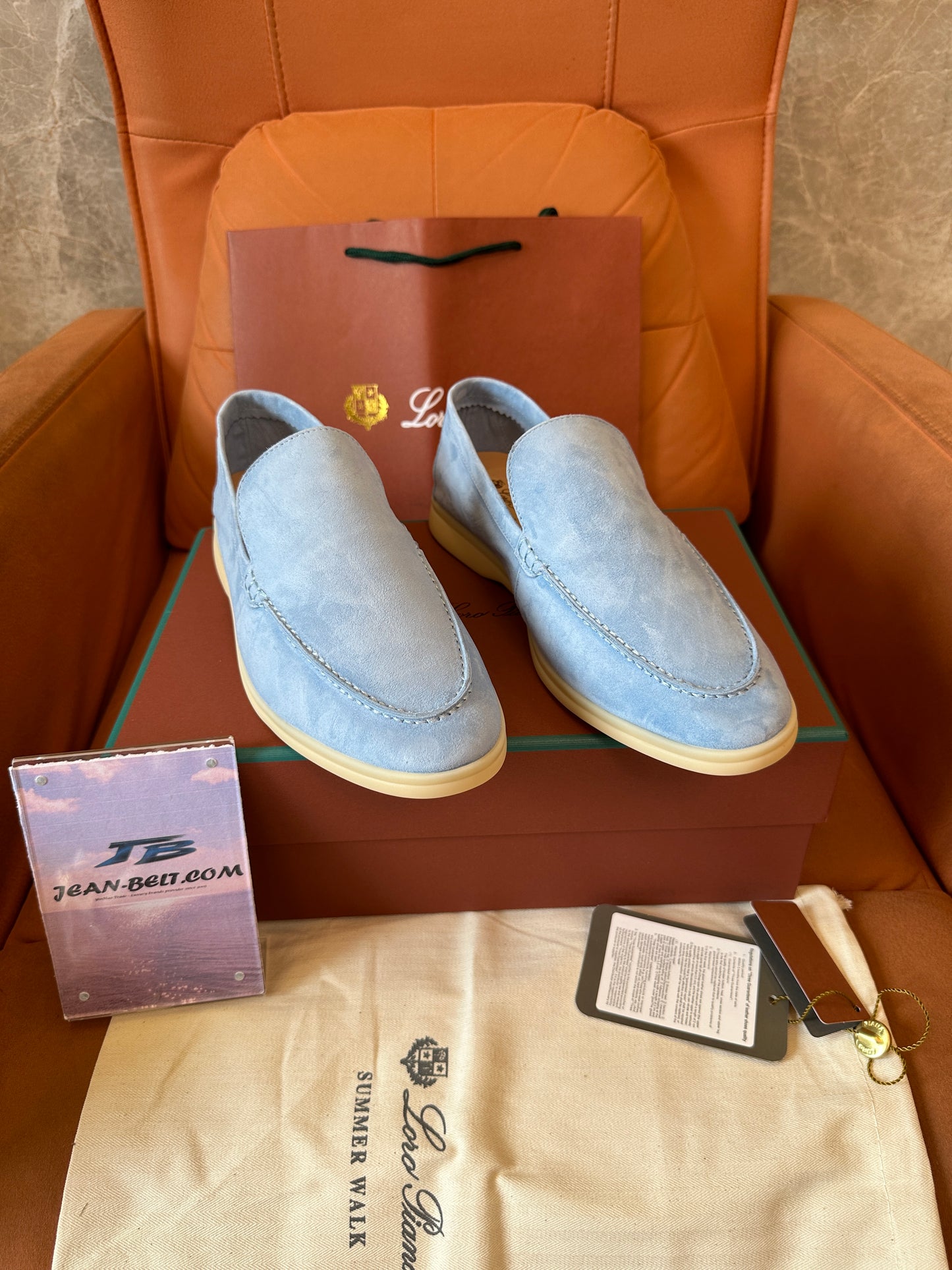 Loro Piana Summer Walk Suede Loafers Light Blue
