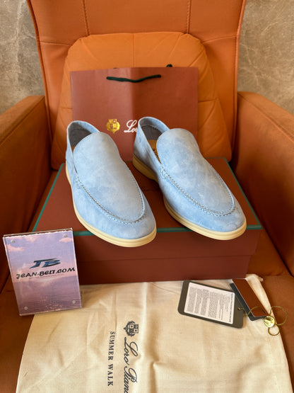 Loro Piana Summer Walk Suede Loafers Light Blue