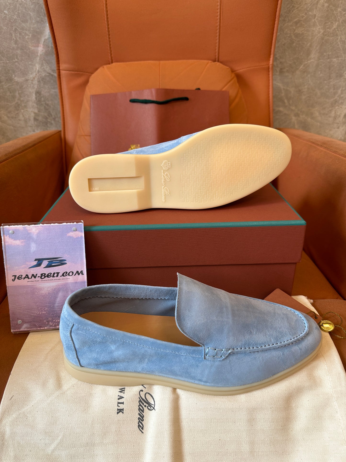 Loro Piana Summer Walk Suede Loafers Light Blue