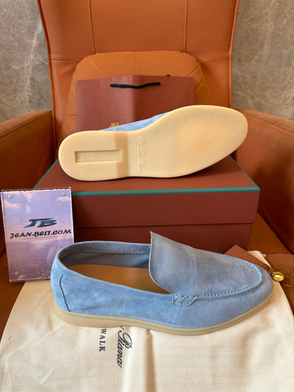 Loro Piana Summer Walk Suede Loafers Light Blue