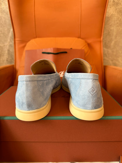 Loro Piana Summer Walk Suede Loafers Light Blue