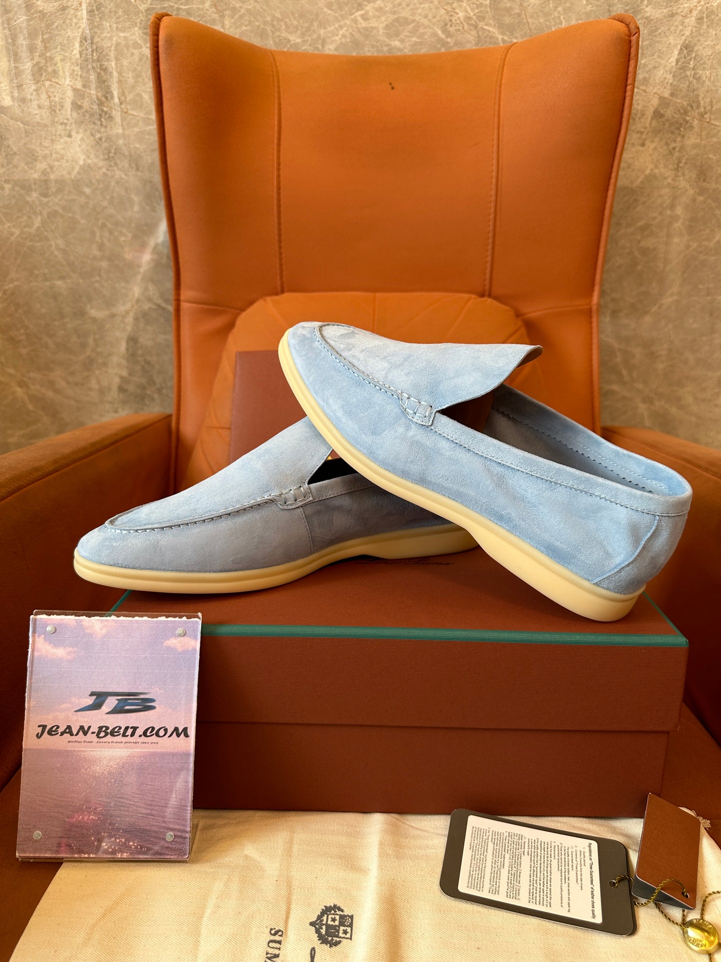 Loro Piana Summer Walk Suede Loafers Light Blue