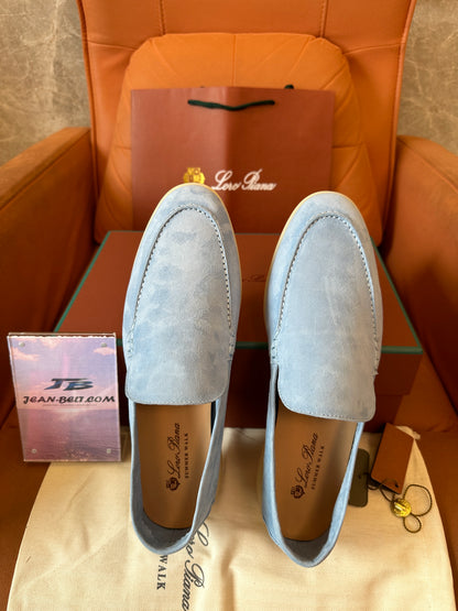 Loro Piana Summer Walk Suede Loafers Light Blue