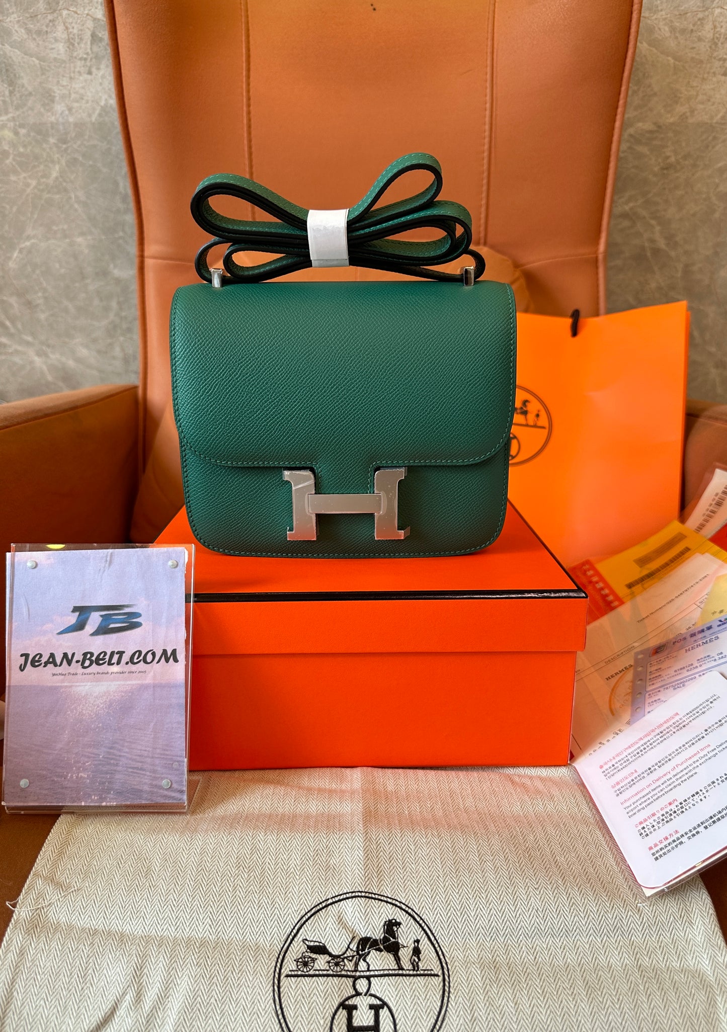 Hermes Constance 18 green epsom leather bag