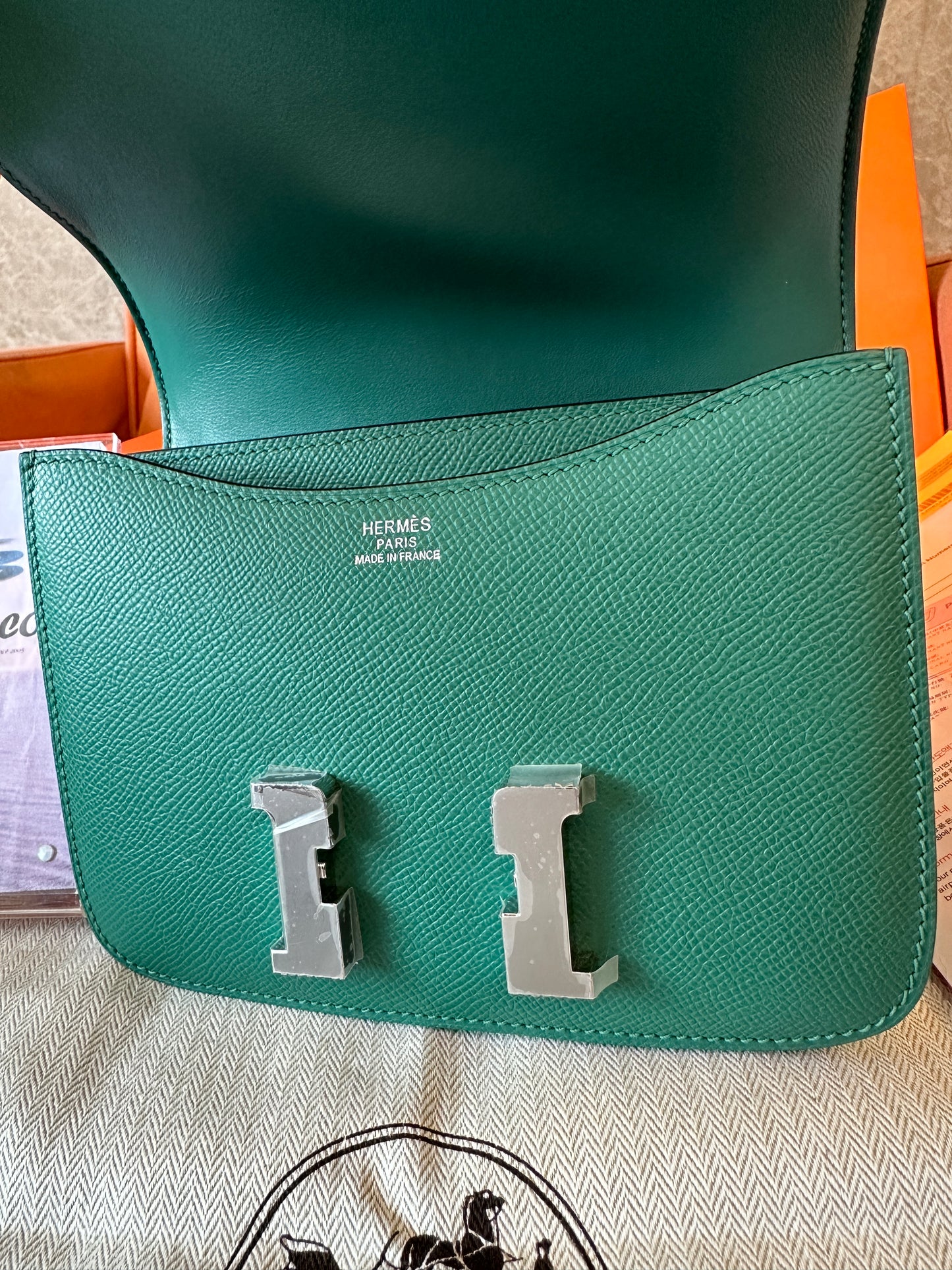 Hermes Constance 18 green epsom leather bag
