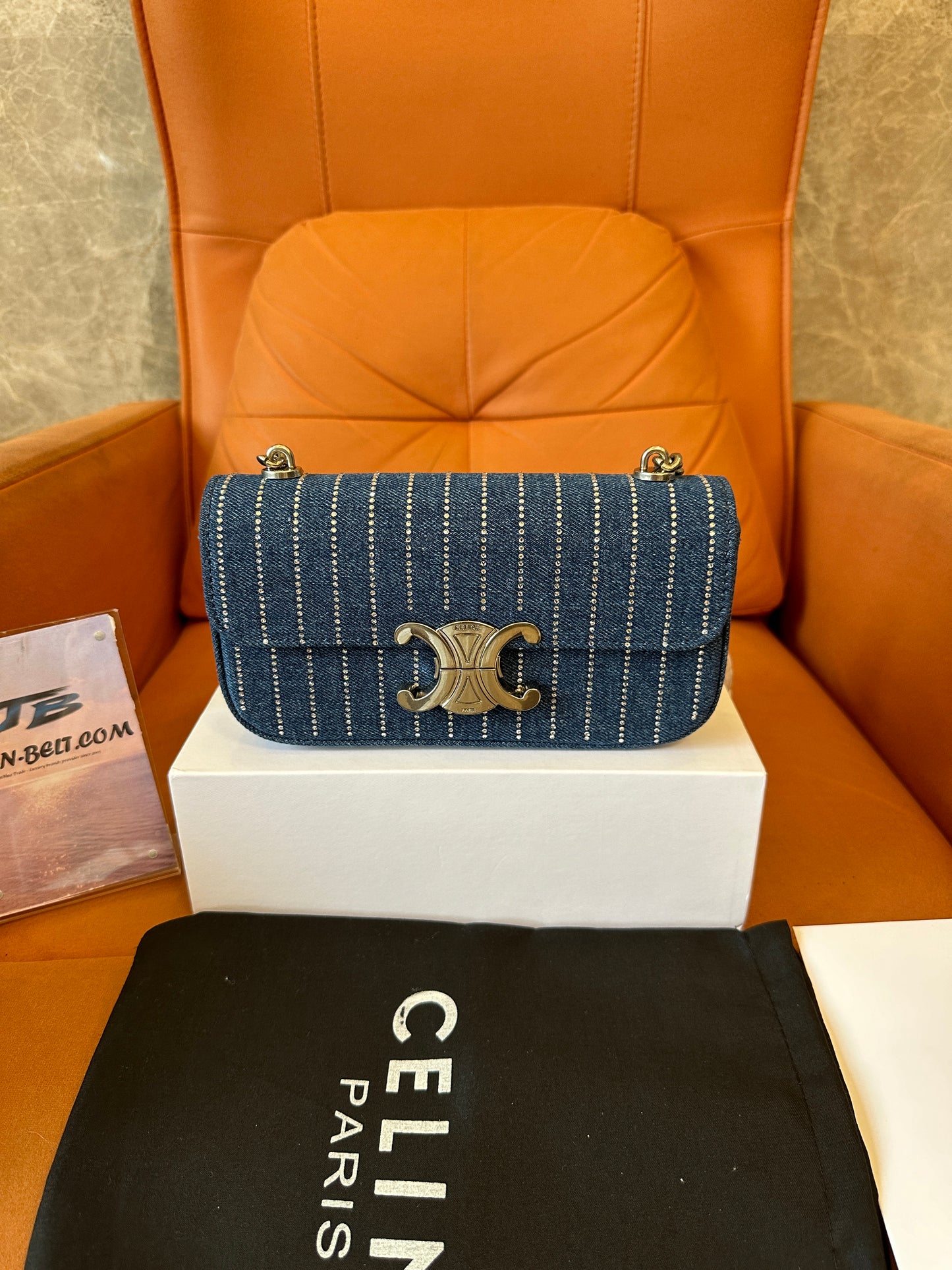 Celine Triomphe Denim Chain Shoulder Bag