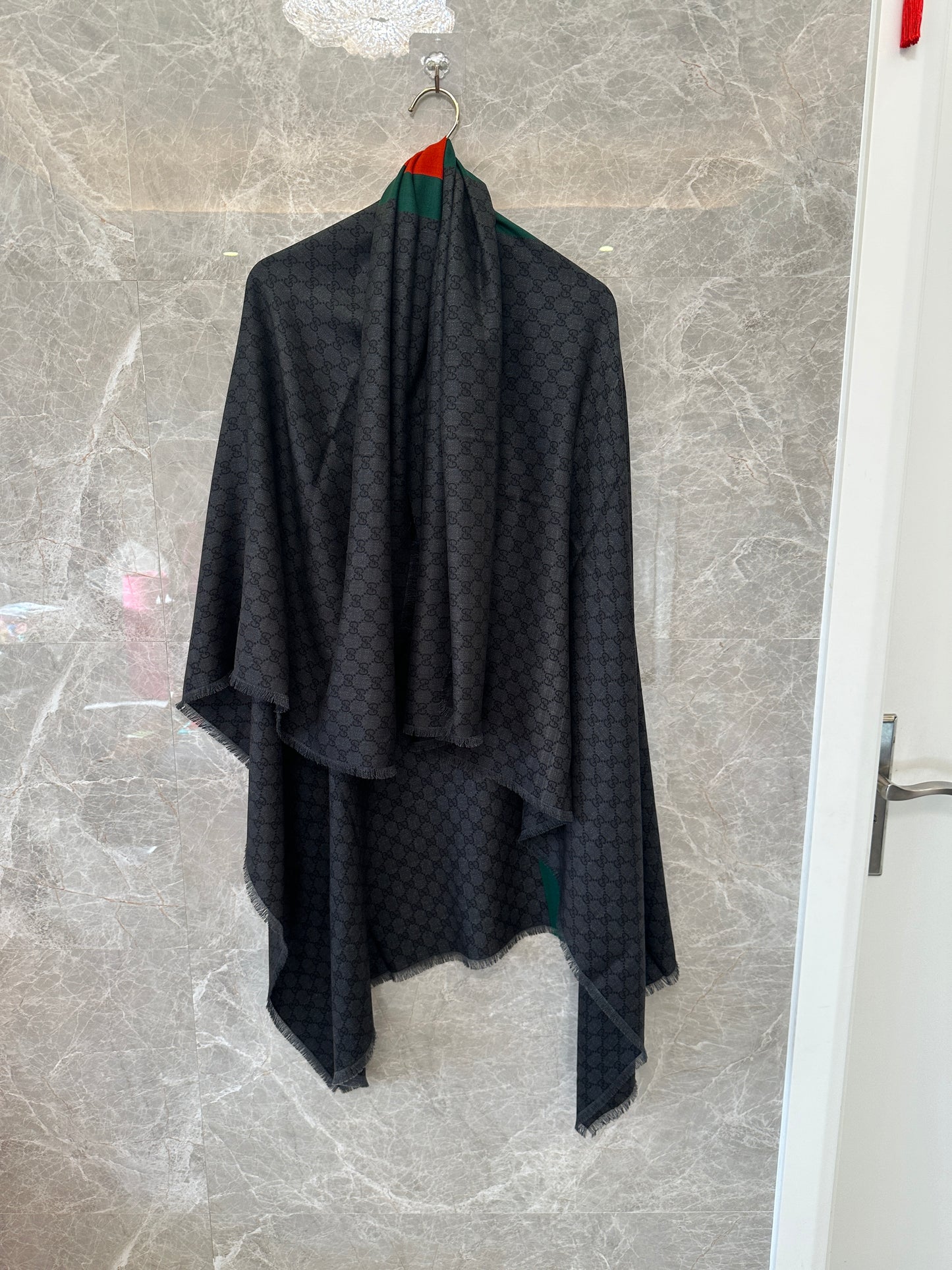 Gucci GG Monogram Silk Scarf with Web Stripe