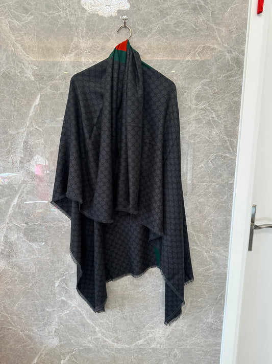 Gucci GG Monogram Silk Scarf with Web Stripe