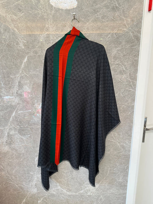 Gucci GG Monogram Silk Scarf with Web Stripe