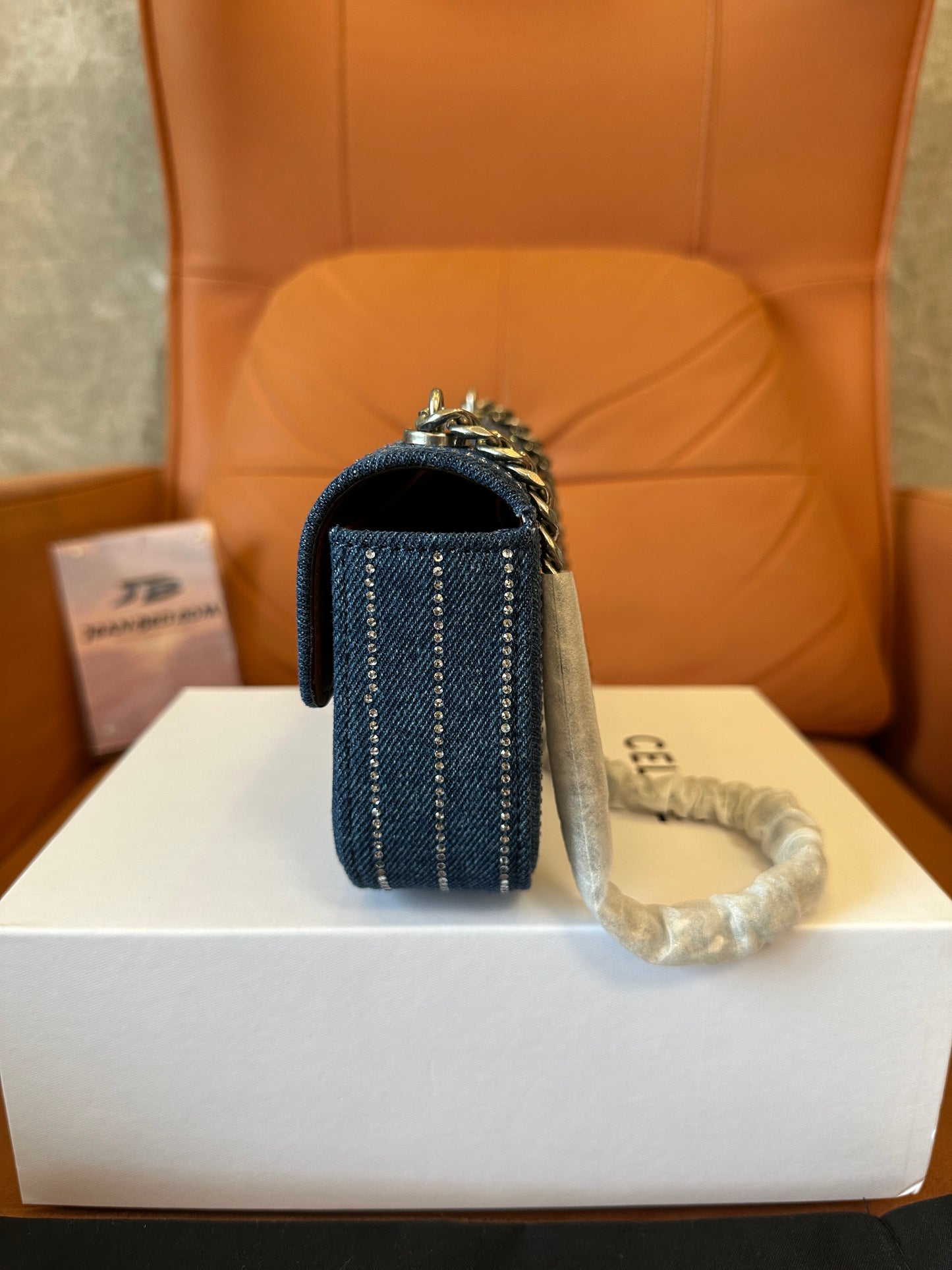 Celine Triomphe Denim Chain Shoulder Bag