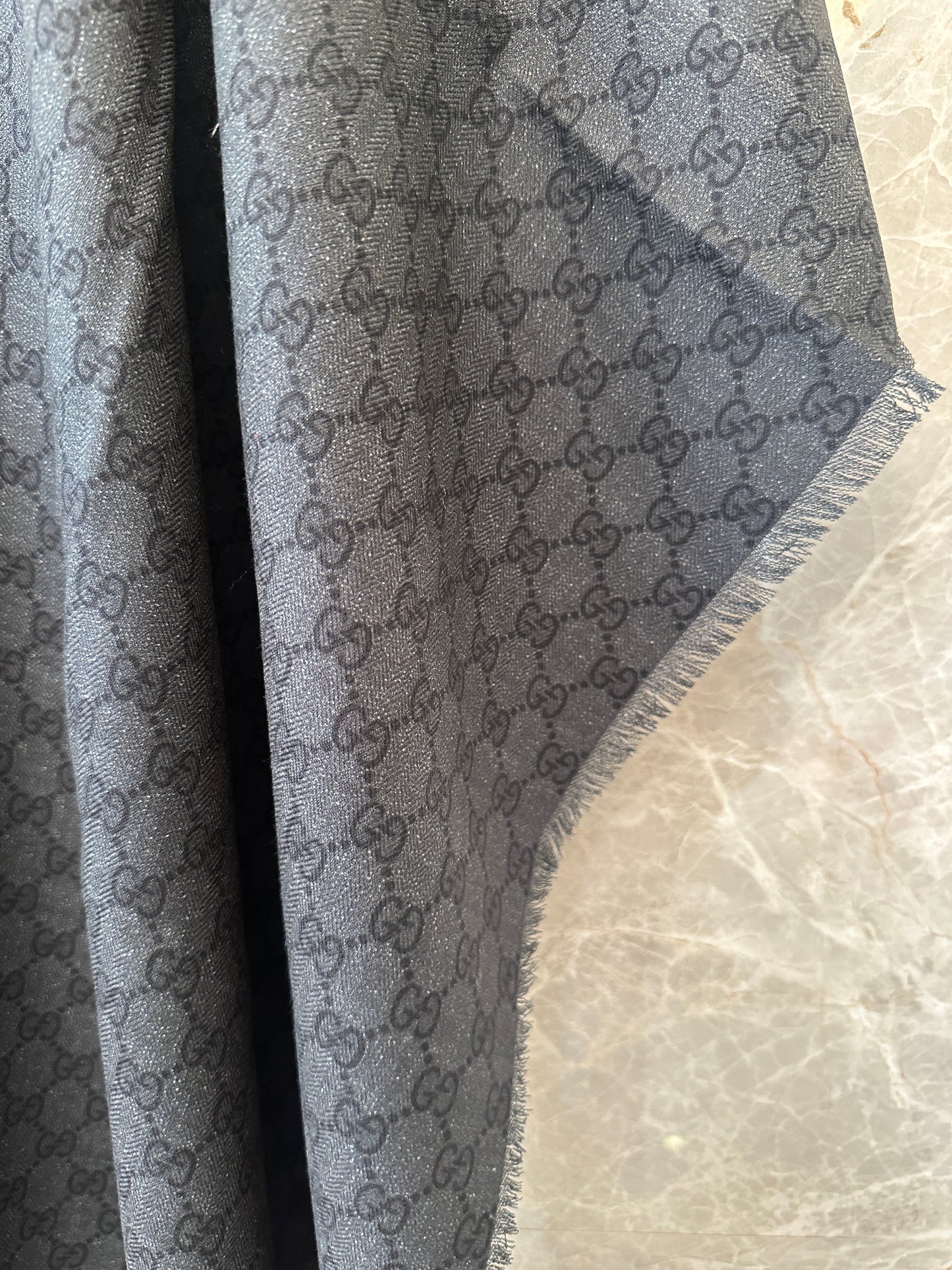 Gucci GG Monogram Silk Scarf with Web Stripe