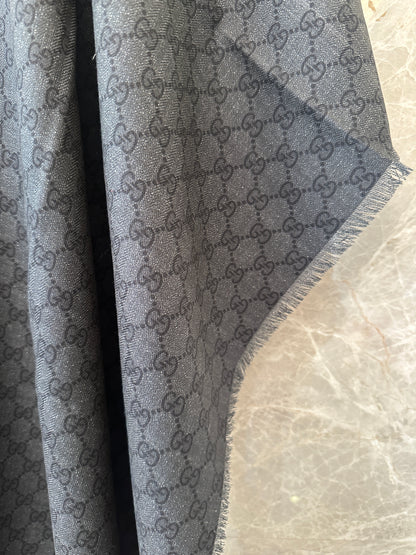 Gucci GG Monogram Silk Scarf with Web Stripe