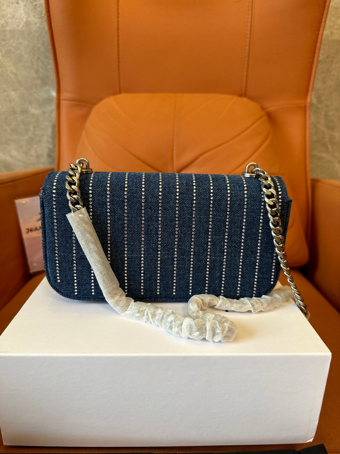 Celine Triomphe Denim Chain Shoulder Bag