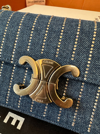 Celine Triomphe Denim Chain Shoulder Bag
