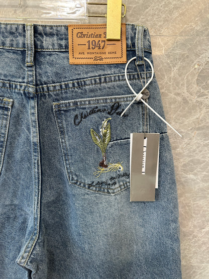 Christian Dior 1947 Embroidered Straight-Leg Denim Jeans – Vintage Blue