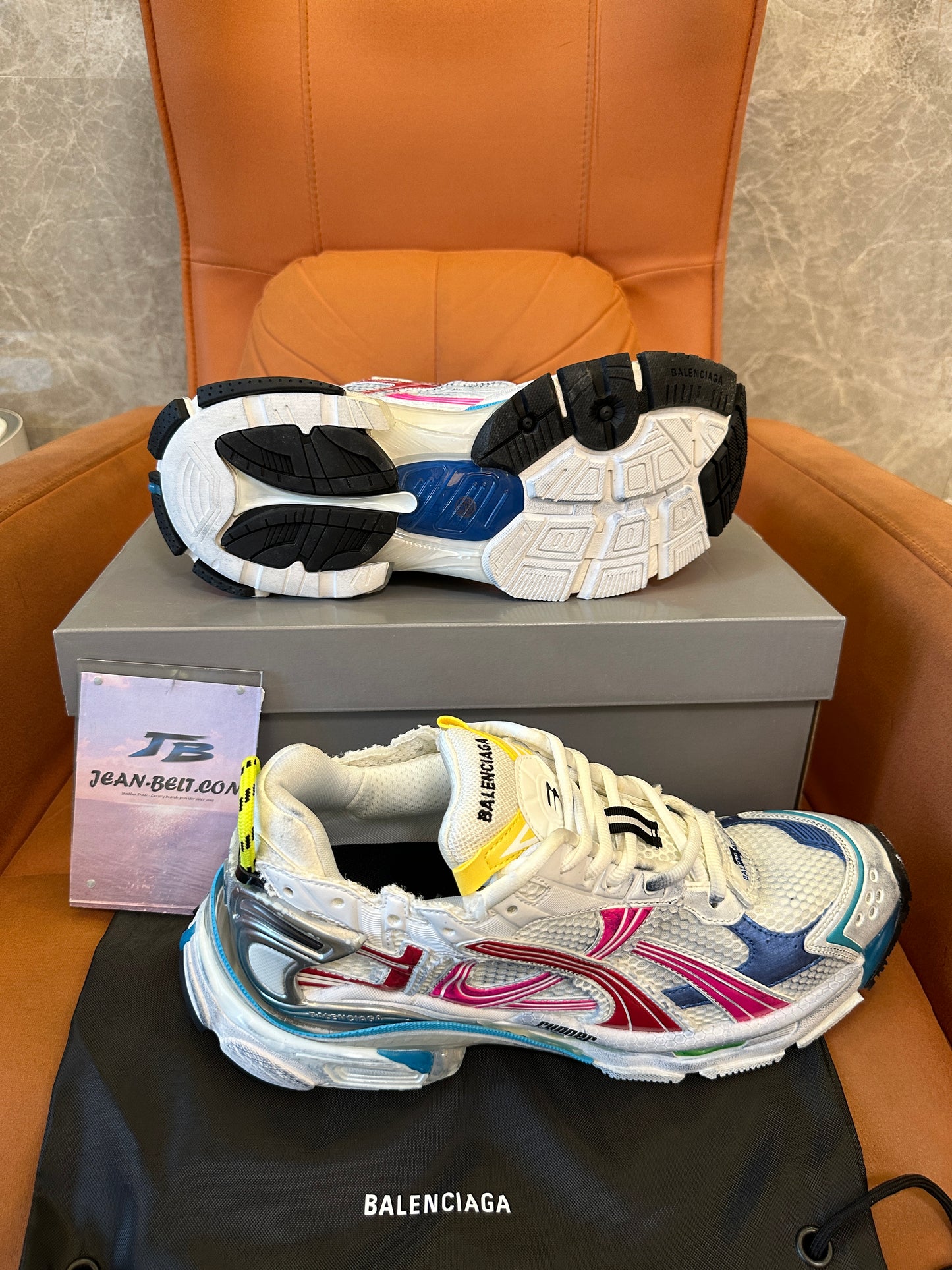 Balenciaga Runner Sneakers – Multicolor Mesh & Leather Distressed