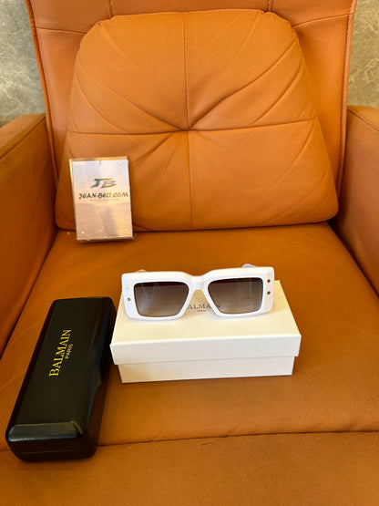 Balmain Imperial White Sunglasses – Gold Chain Detail, Square Frame