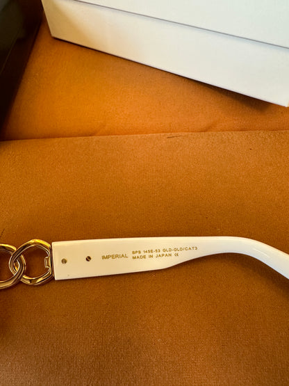 Balmain Imperial White Sunglasses – Gold Chain Detail, Square Frame