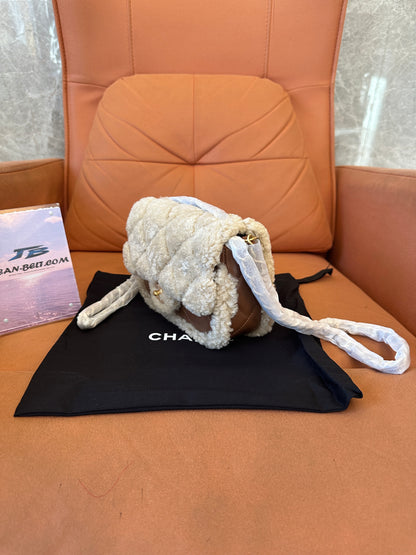 Chanel Shearling Quilted Flap Bag with Chain Strap