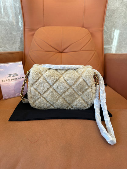 Chanel Shearling Quilted Flap Bag with Chain Strap