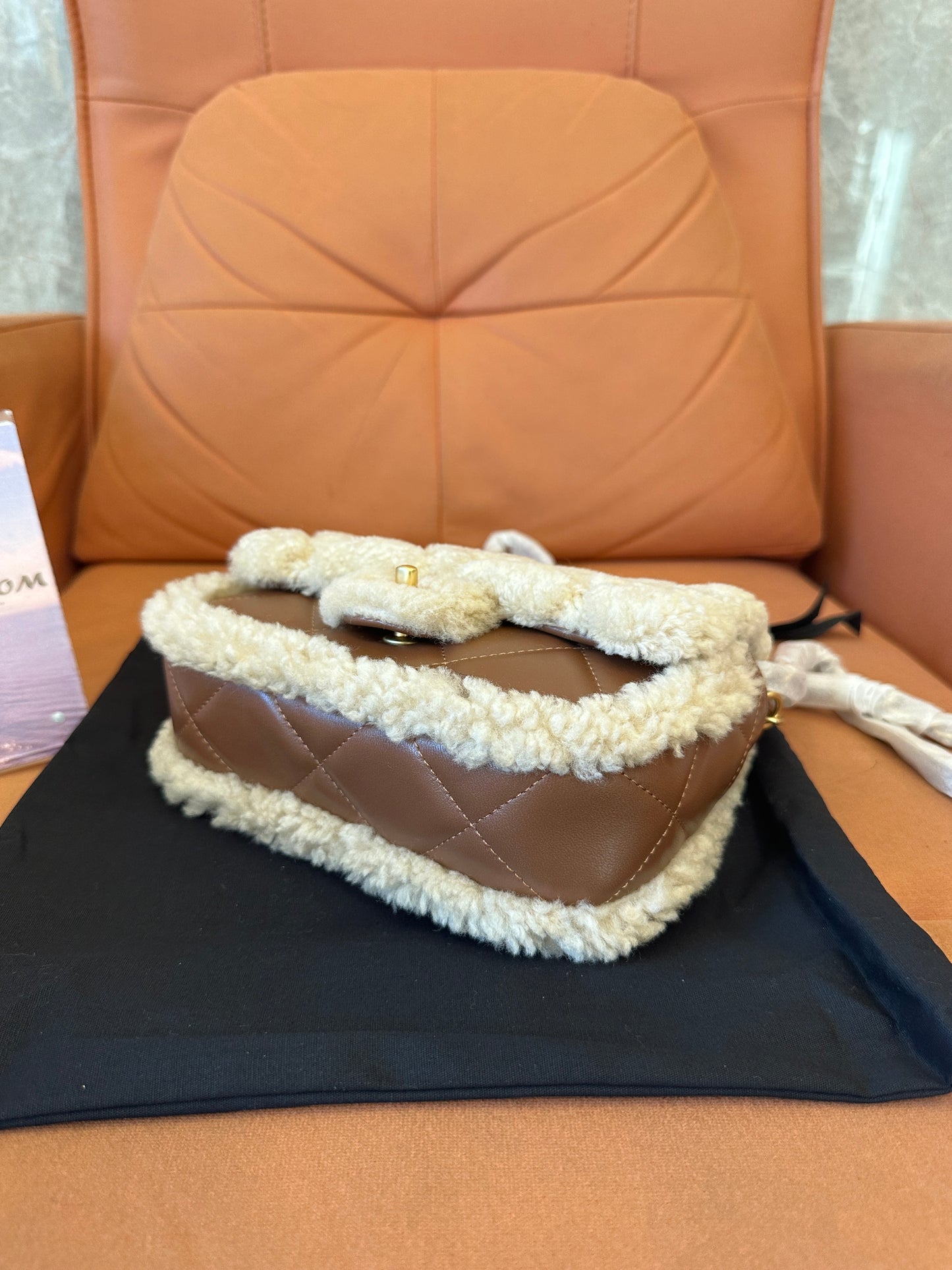 Chanel Shearling Quilted Flap Bag with Chain Strap