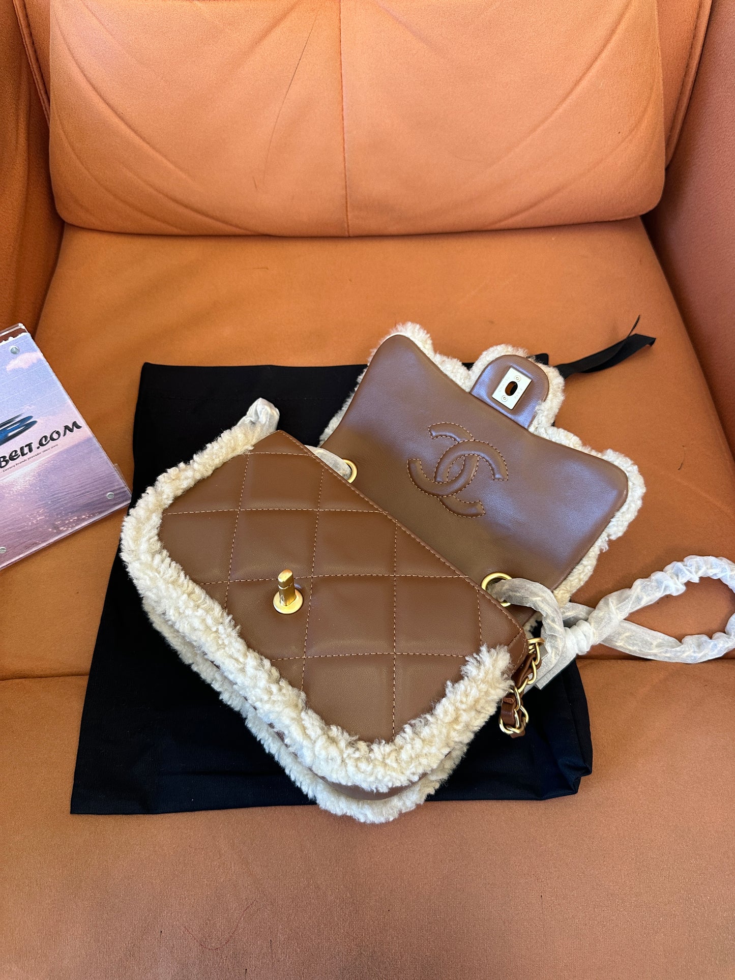 Chanel Shearling Quilted Flap Bag with Chain Strap