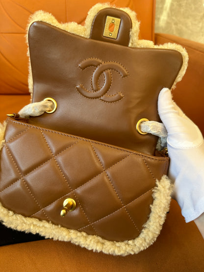 Chanel Shearling Quilted Flap Bag with Chain Strap