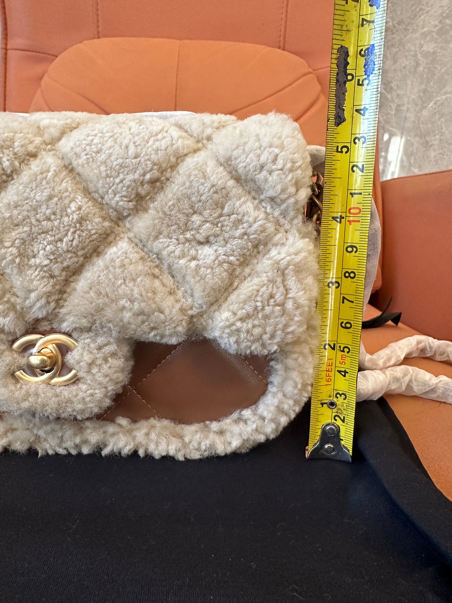 Chanel Shearling Quilted Flap Bag with Chain Strap