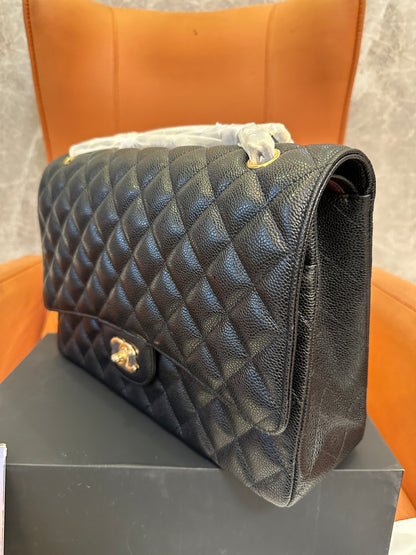 Chanel Classic Flap Bag Black Caviar Leather with Gold Hardware