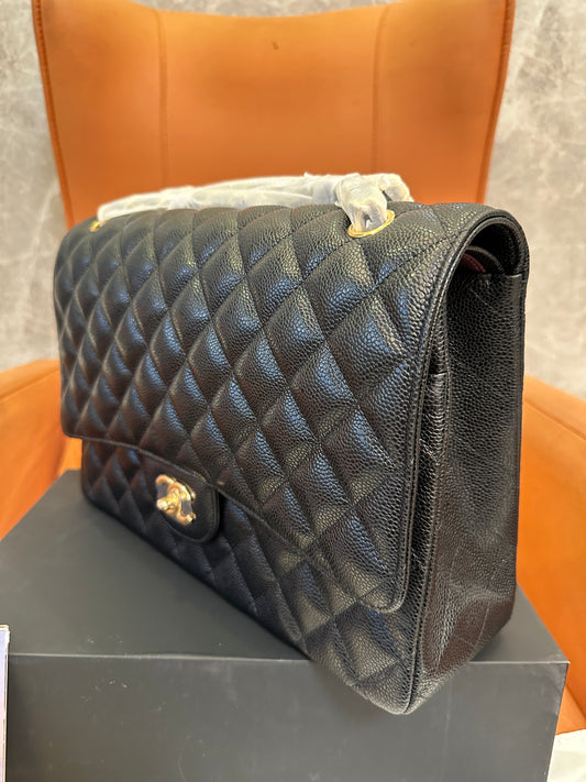 Chanel Classic Flap Bag Black Caviar Leather with Gold Hardware