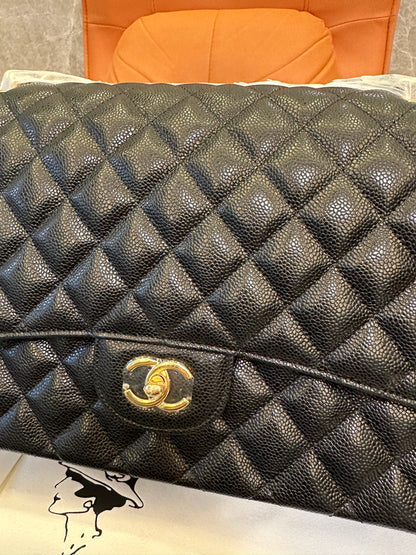 Chanel Classic Flap Bag Black Caviar Leather with Gold Hardware