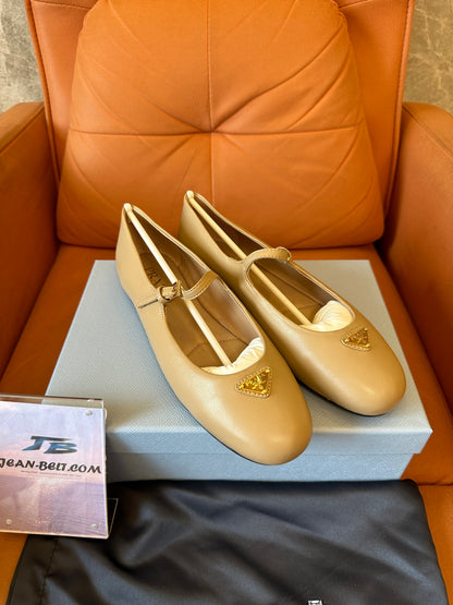 Prada Pink Leather Mary Jane Ballet Flats