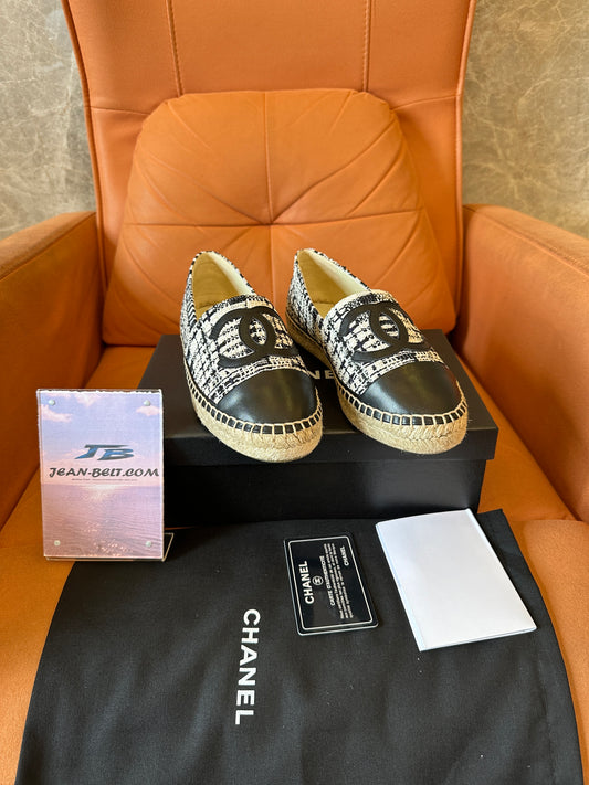 Chanel Tweed Espadrilles with Leather Toe Cap and CC Logo