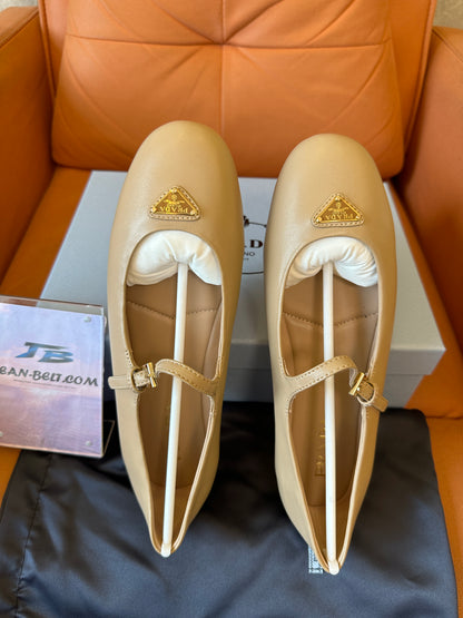 Prada Pink Leather Mary Jane Ballet Flats