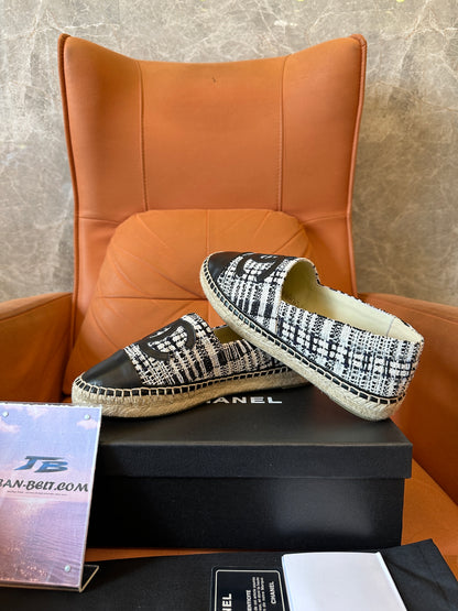 Chanel Tweed Espadrilles with Leather Toe Cap and CC Logo