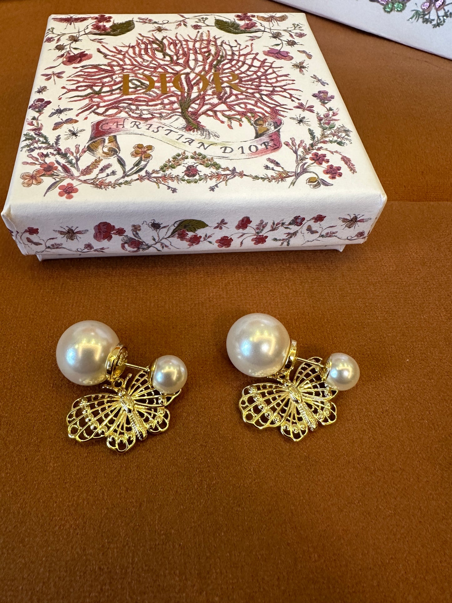 Dior Tribales Butterfly Pearl Stud Earrings