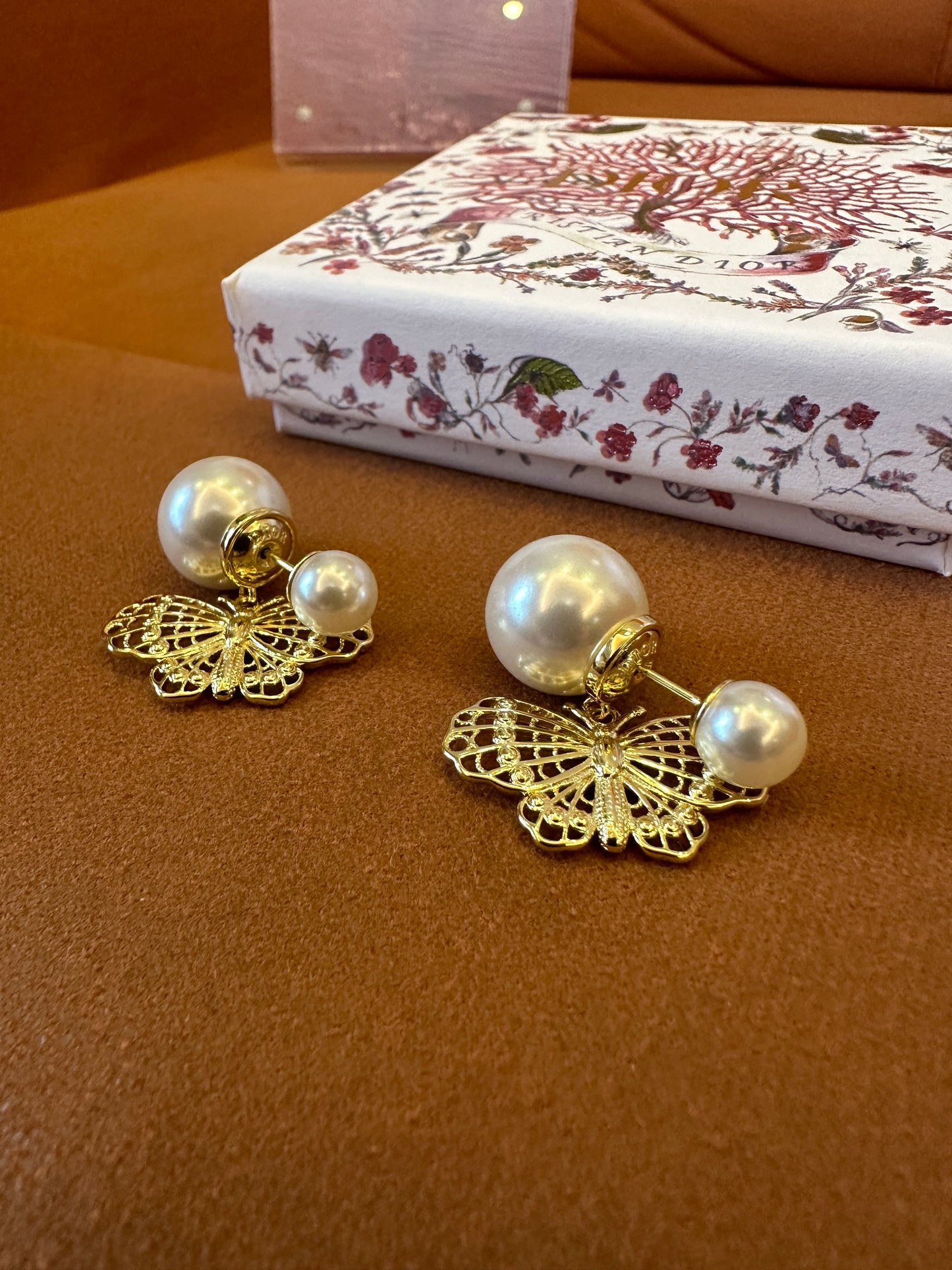 Dior Tribales Butterfly Pearl Stud Earrings